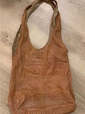 Women’s Perforated Leather Shoulder Bag in Tan